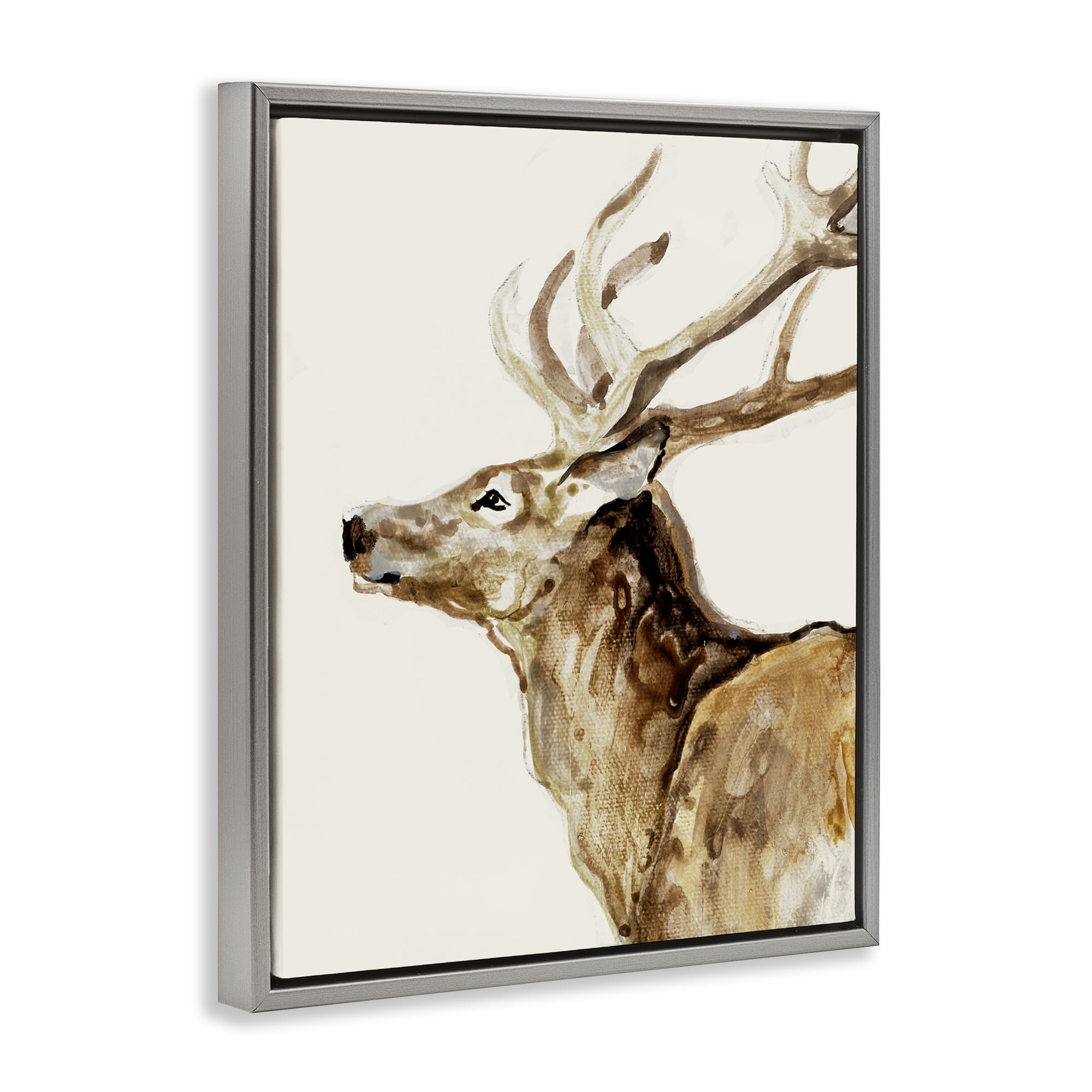 Stupell Industries Deer Portrait Profile View Gray Framed Floater Canvas Wall Art, design by Lorenzo Collective