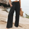 thumbnail image 5 of Women's Wide Leg Pants Cotton Linen Loose Casual High Waisted Solid Color Trousers Lightweight Breathable Thin Pant with Pockets Black XXXL, 5 of 5