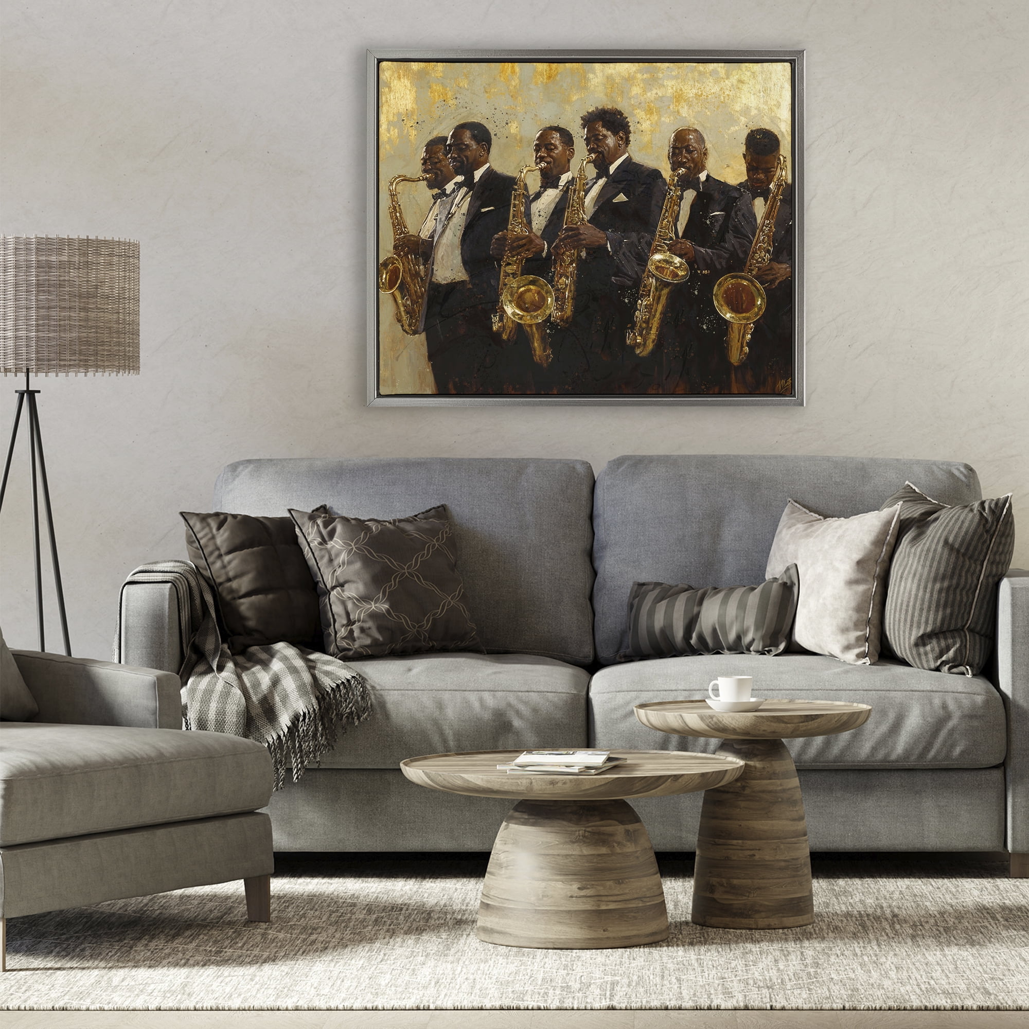 Golden Era Ensemble Gray Framed Floater Canvas Wall Art, design by Marta Wiley