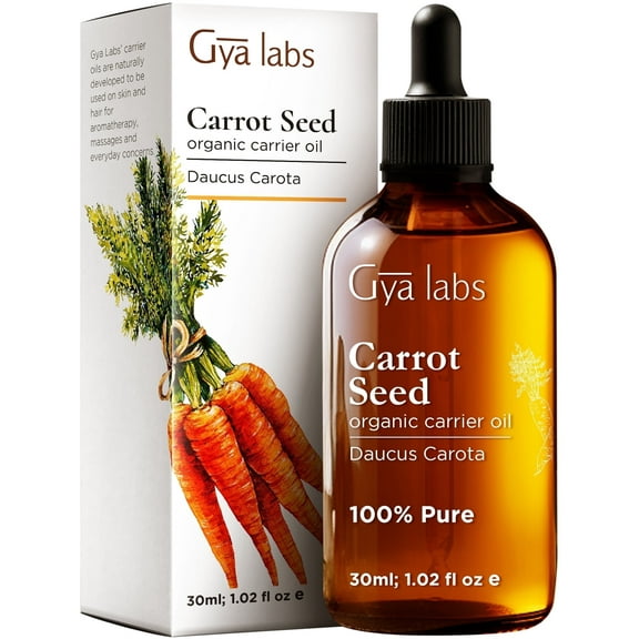 Gya Labs Organic Carrot Seed Oil for Skin - Pure & Natural Unrefined Cold Pressed Carrot Oil for Hair, Scalp, Skin, Face & Massage (1 fl oz)