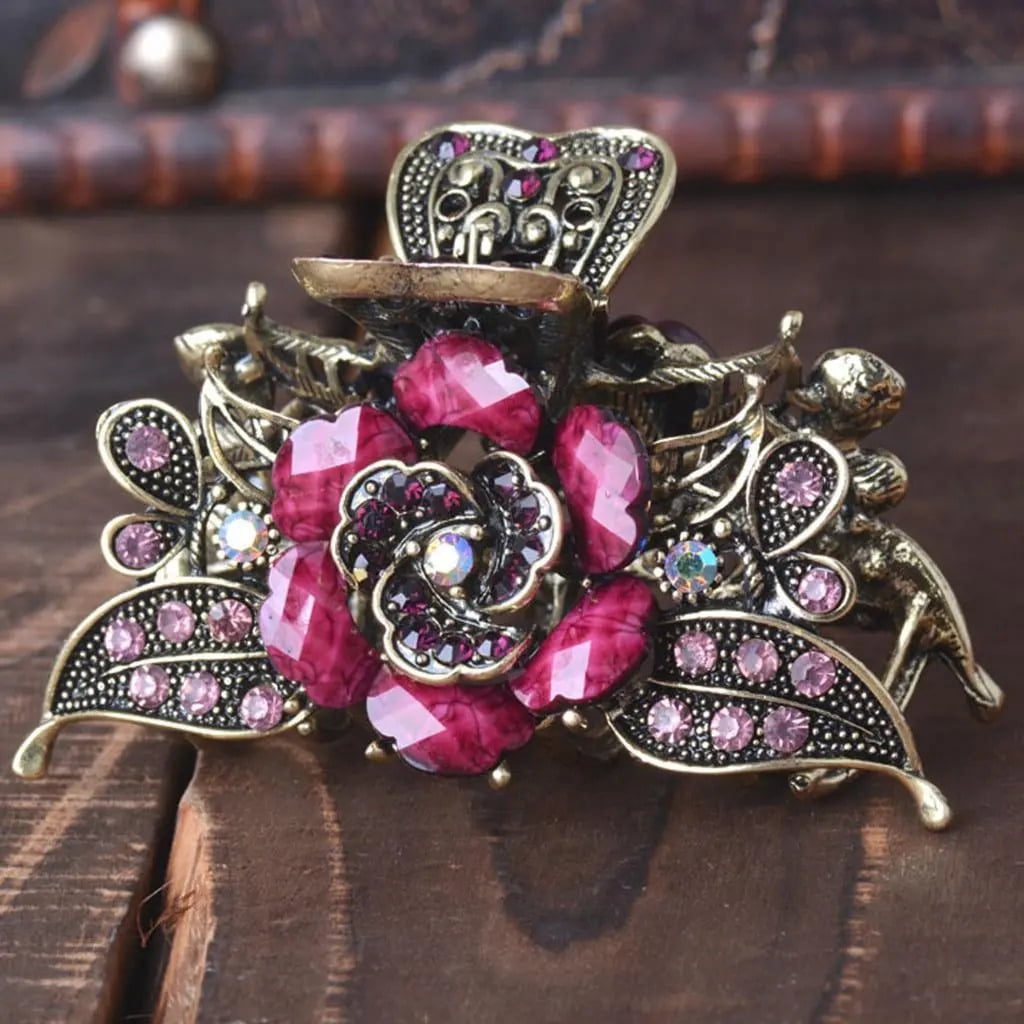 4 Antique Flower Shaped Hair Clips