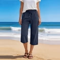 thumbnail image 5 of Capri Pants for Women Palazzo Pants Casual Petite Pull on Wide Leg Trousers with Pockets Summer High Waisted Drawstring Pants Navy 2XL, 5 of 6