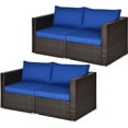 thumbnail image 1 of Gymax 4PCS Rattan Corner Sofa Set Patio Outdoor Furniture Set w/ Navy Cushions, 1 of 10