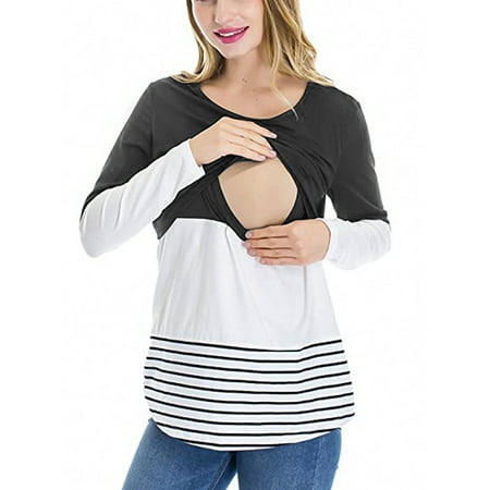

Momacia Womens Maternity Tunic T-shirt Long Sleeve Breastfeeding Nursing Blouse Tee
