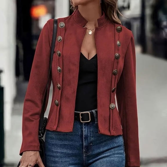 Ynynloco Women's Cropped Faux Suede Leather Jacket Fall Winter Clothes Casual Business Long Sleeve Blazer Jacket Coat