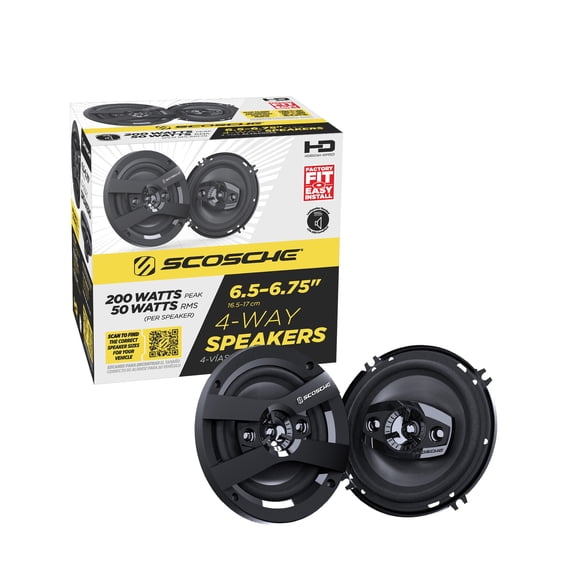 Scosche 6.5" 4-Way Car Audio Speaker Pair – 200W Peak Power – Precision HD Sound, HD6504A-WM1SD