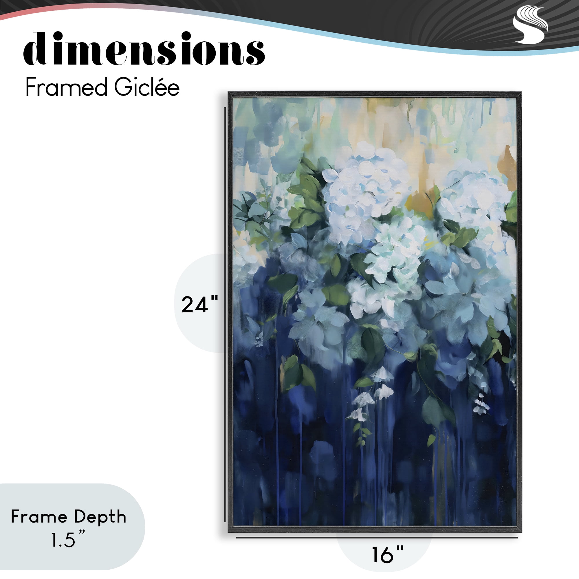 Stupell Industries Lush Blue Hydrangea Abstract Black Framed Giclee Art, design by Gina Kelly