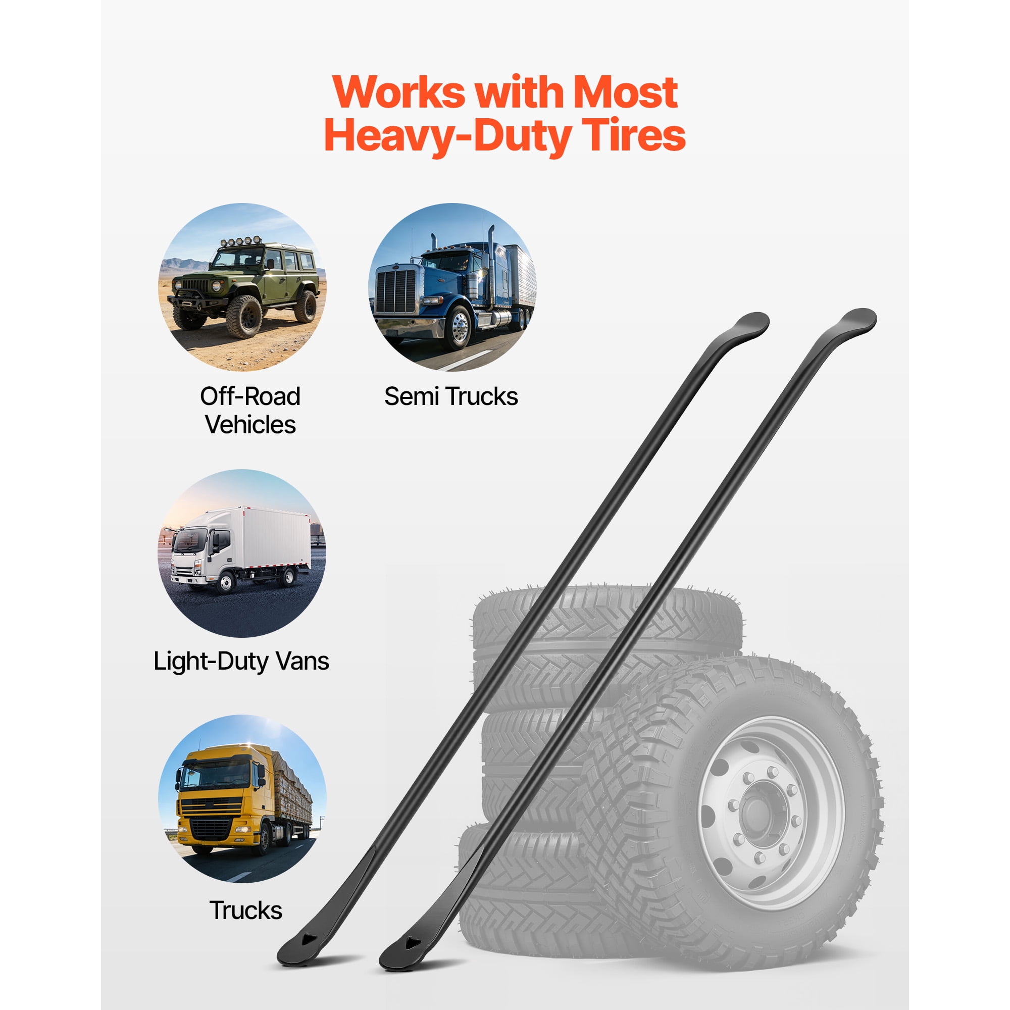 KFFKFF Tire Bars, 2 PCS 38.2 Inch Tire Mount and Demount Iron, Durable Alloy Steel Tools for Tire Changing, Suitable for Trucks, Semi-Trucks, Off-Road Vehicles, Light-Duty Vans, Black