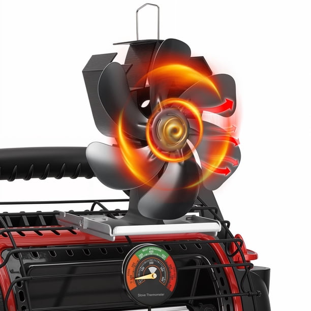 Ventilador de estufa de leña XTIMES que funciona con calor y termómetro magnético