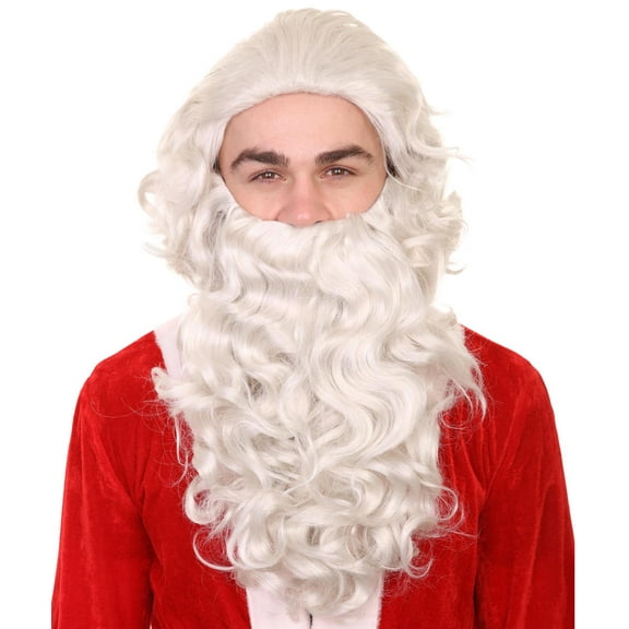 HPO Santa Beard and Wig for Adult  Men - Father White Beard Costume Accessory for Christmas, Holiday Parties