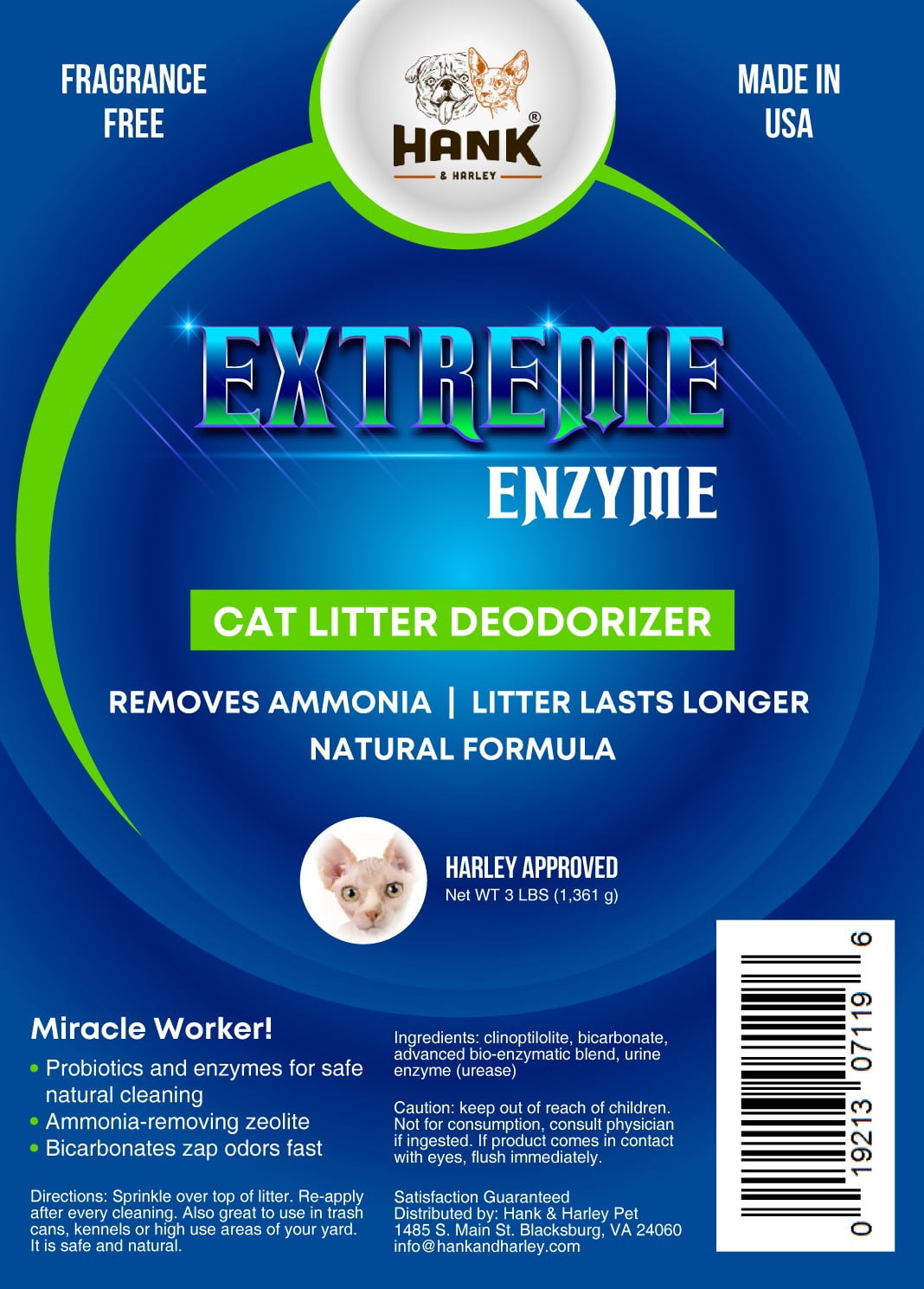 Extreme Enzyme Cat Litter Odor Eliminator, 3 lbs. Triple Action deodorizing powder with enzymes and ammonia removers
