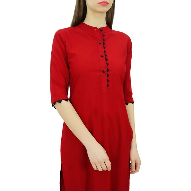 Phagun Kurti en Coton Uni Tunique Designer Col Mandarin Kurta Ethnique Décontractée Blouse