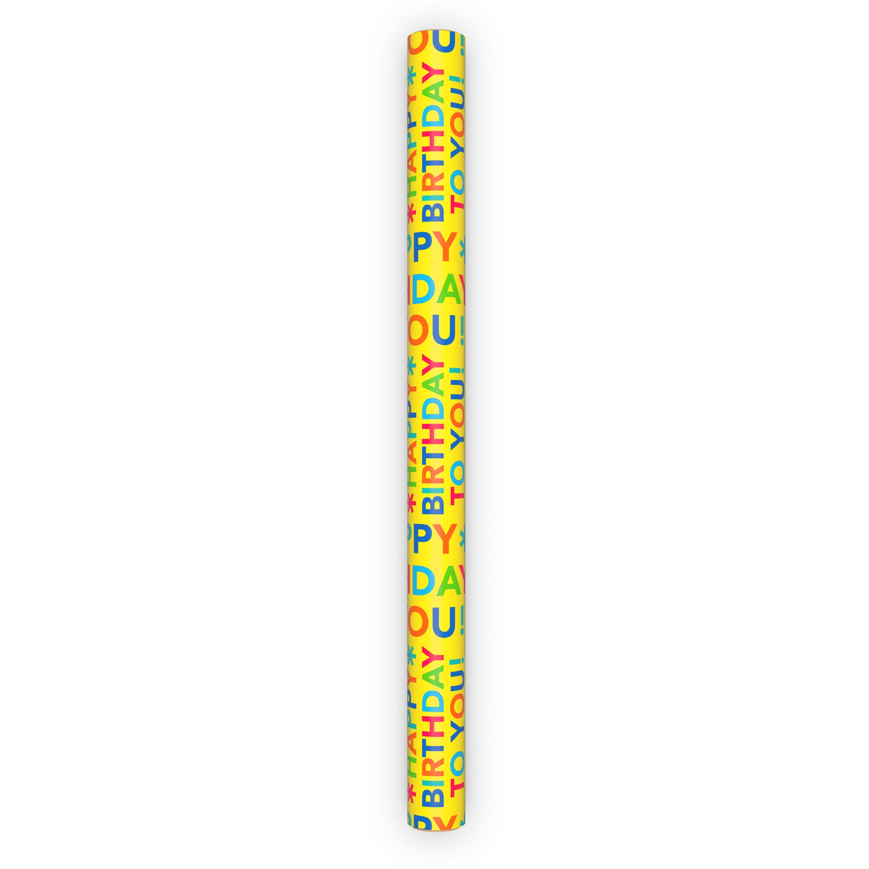Hallmark Birthday Wrapping Paper Roll (Bold Lettering on Yellow) 20 sq. ft.
