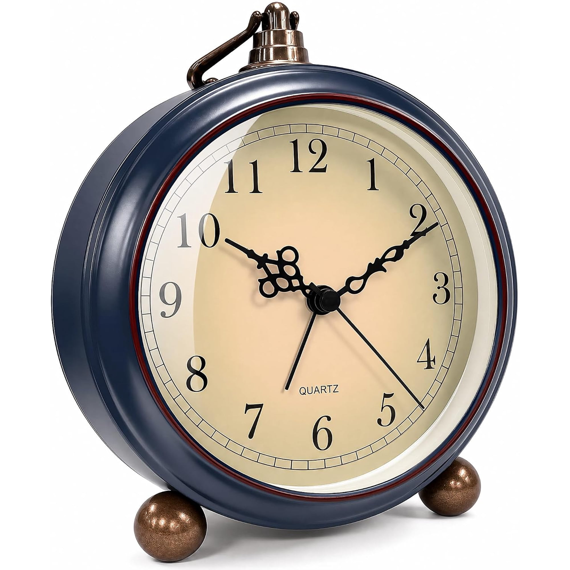 ZHLLL Vintage Retro Analog Alarm Clock, 4.5 inch Super Silent Non Ticking Small Clock with Night Light, Battery Operated, Simply Design, for Living Room, Bedroom, Bedside, Desk, Gift Clock (Blue)