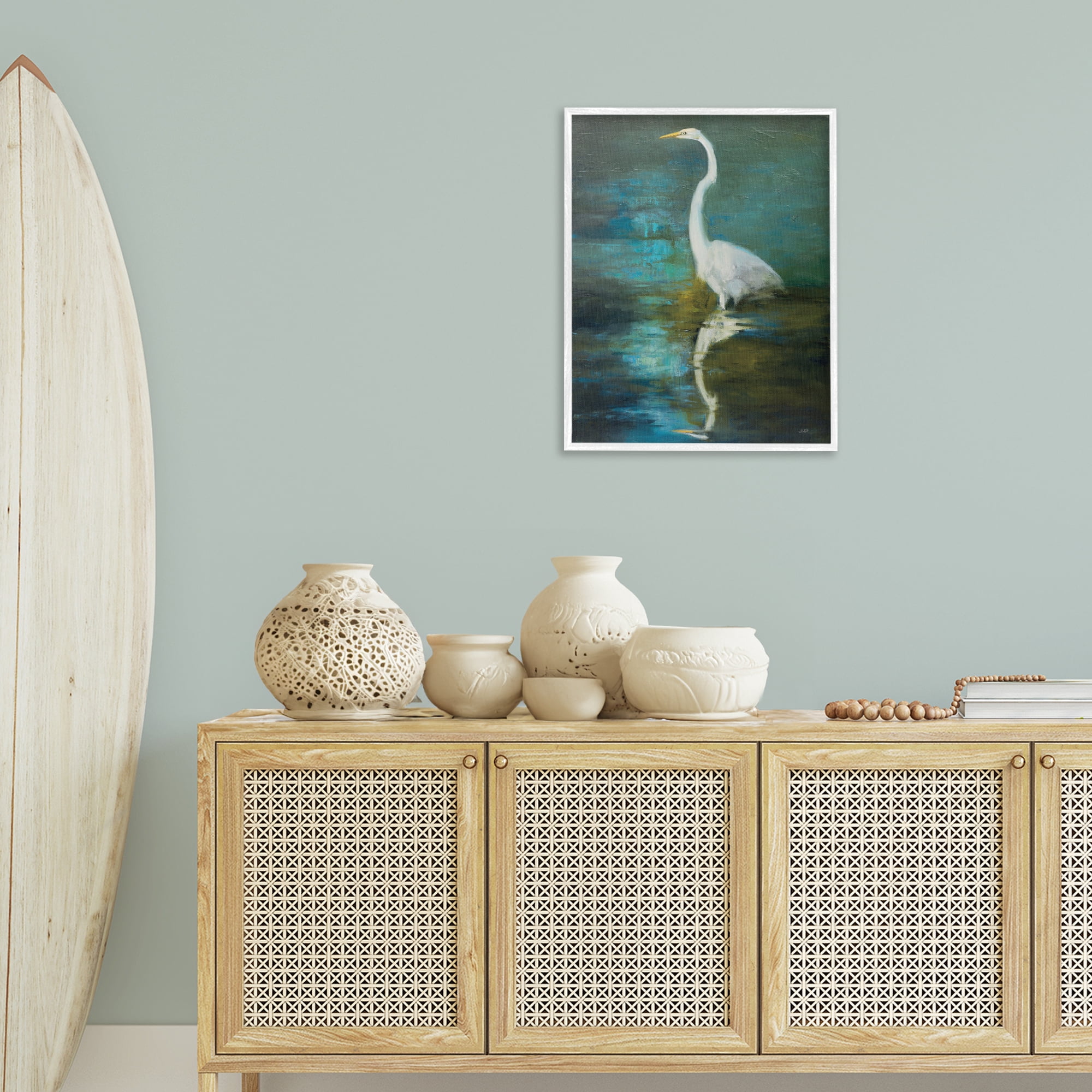 Stupell Industries Nautical Bird Lake Reflection Animals & Insects Painting White Framed Art Print Wall Art, 24 x 30