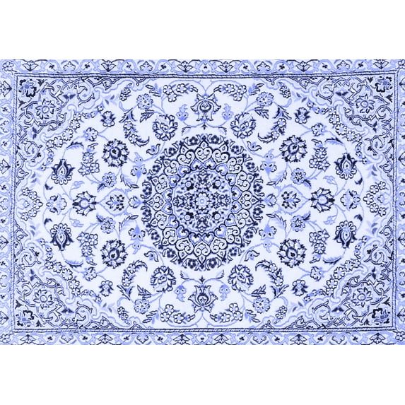 Ahgly Company Machine Washable Indoor Rectangle Medallion Blue Traditional Area Rugs, 7' x 10'