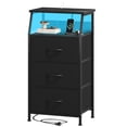 thumbnail image 1 of Eunos Petite Table de Chevet avec Poste de Recharge et DEL pour Chambre, Commode à 3 Tiroirs Noire avec Étagères de Rangement, 1 of 8