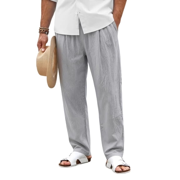 Zimjoy Big and Tall Men's Casual Pants Summer Cotton Linen Wide Leg Trousers Lightweight Breathable Lounge Pants, Gray XL