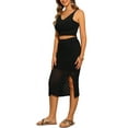 thumbnail image 4 of Conjunto de 2 piezas para mujer INSPIRE CHIC, top corto de cuello en V y falda con abertura, color negro, 4 of 6