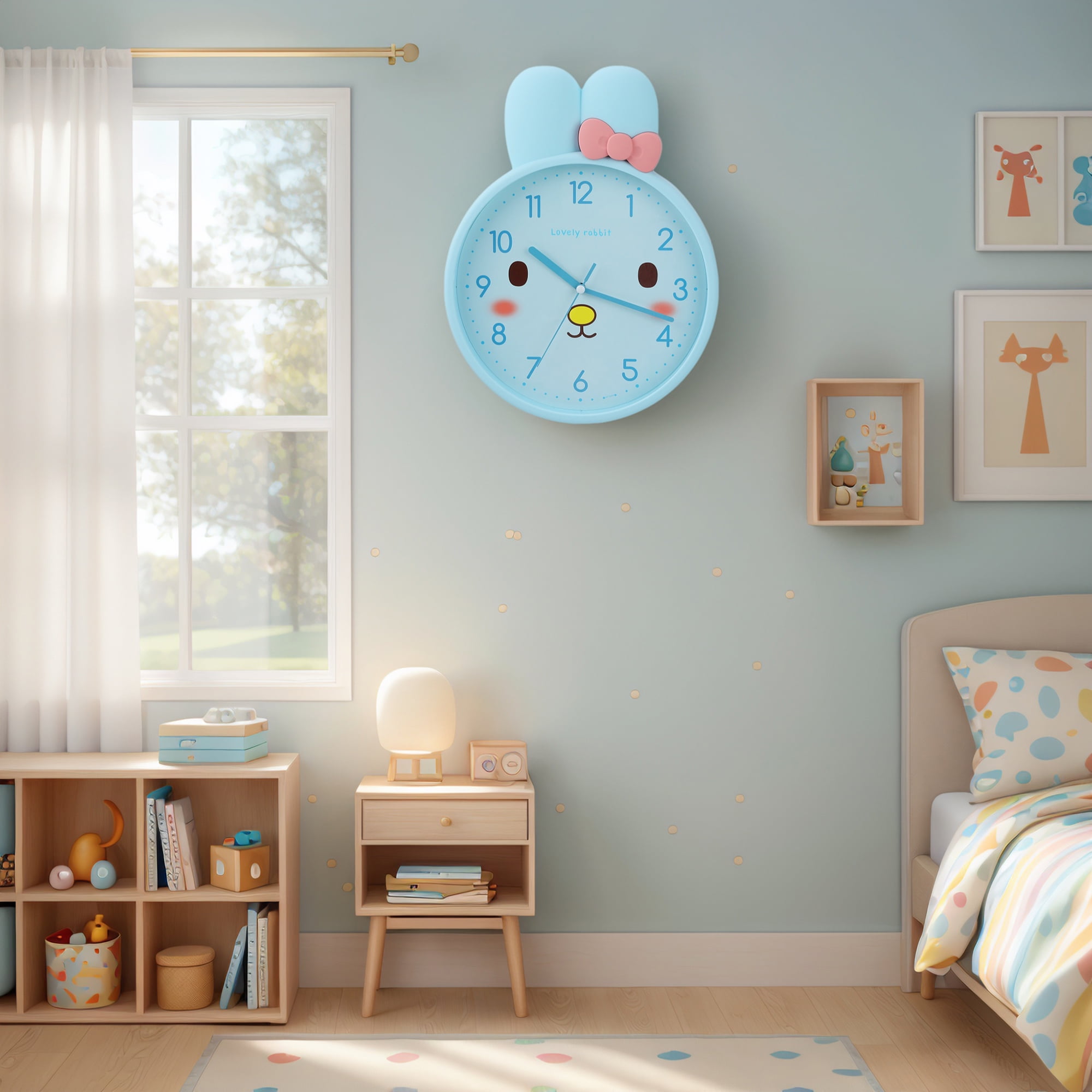 Unique Bargains 1pc Cute Bunny Face 3D Rabbit Wall Clock 13" x 10" x 1.5" White