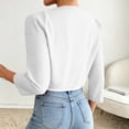thumbnail image 6 of Scyoekwg Women 3/4 Sleeve Pleated Collarless Cropped Jacket Open Front Short Dressy Shrug Coat Casual Layering Jacket for Wedding Party Daily (White,XS), 6 of 6