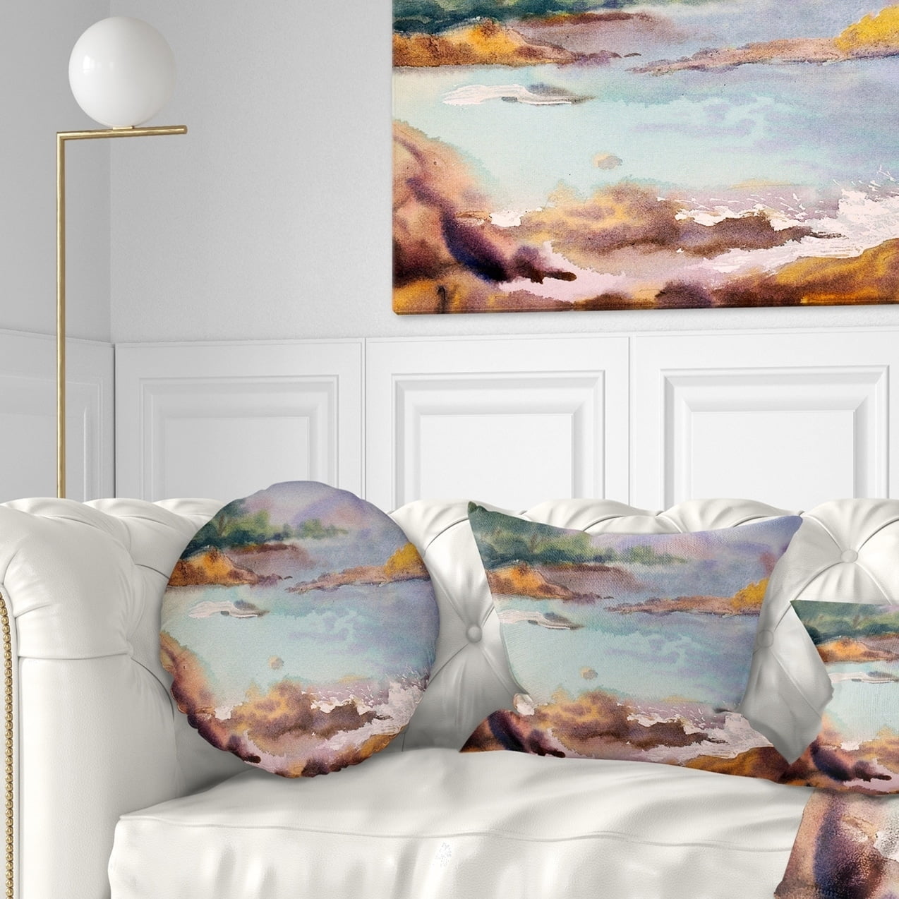 Sofa Throw Pillow 16 Designart Cu7851 16 16 C Tranquil Watercolor Waters Seascape Round Cushion Cover For Living Room Home Kitchen Throw Pillow Covers