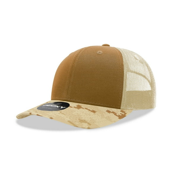 Decky 1054 6 Panel Mid Profile Structured Camo Trucker Hat-D.digital/Coyote/Khaki