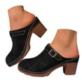 thumbnail image 3 of YLYL Women's Platform Mules Chunky Mid Heel Closed Round Toe Slip on Fashion Retro Backless Clogs, 3 of 9