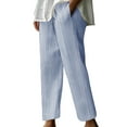 thumbnail image 2 of Tnhcen Women's Summer Essential Striped Linen Blend Pants - High Waisted Drawstring Wide Leg Casual Trousers with Side Pockets (S-3XL), 2 of 6