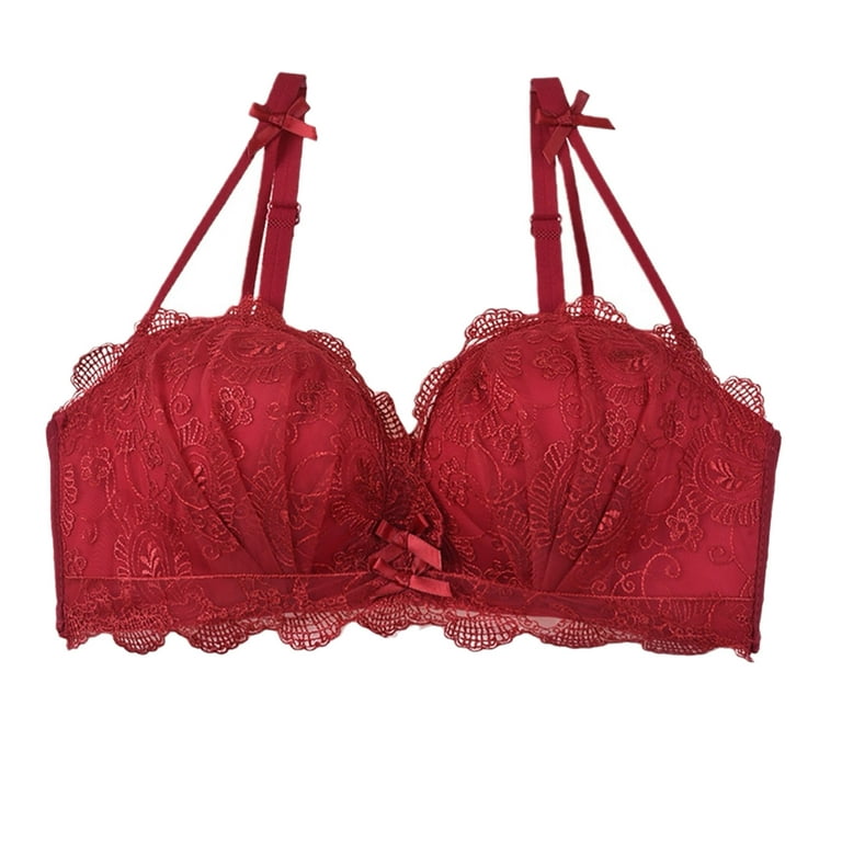 Strapless Bras for Women Strappy Embroidered Mesh Sheer Lingerie Set Shapermint  Bra for Womens Wirefree Red 36 