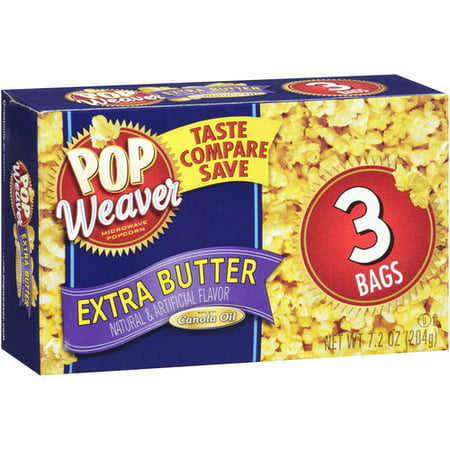 Pop Weaver Extra Butter Microwave Popcorn, 3 count, 7.2 oz - Walmart.com