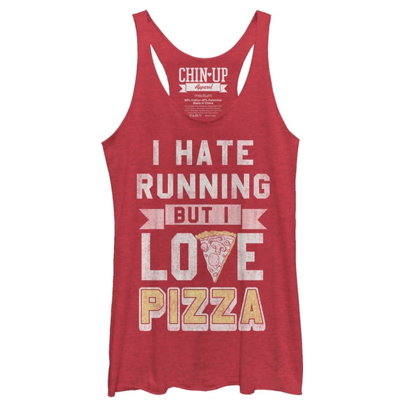 Women's CHIN UP Hate Running Love Pizza  Racerback Tank Top Red Heather X Large
