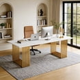 thumbnail image 3 of 70.9 Inch Modern Office Desk Wooden Computer Desk White Executive Desk With Gold Metal Legs Large Workstation Study Writing Desk Small Conference Table, 3 of 8