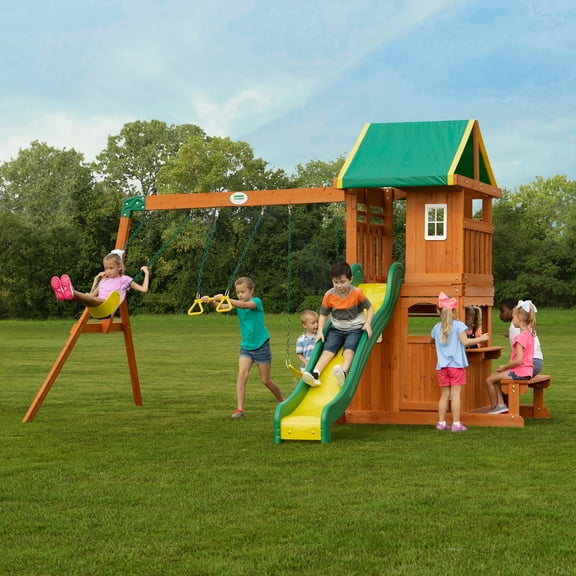 Backyard Discovery Oakmont Cedar Wooden Swing Set with 4 foot dek height.