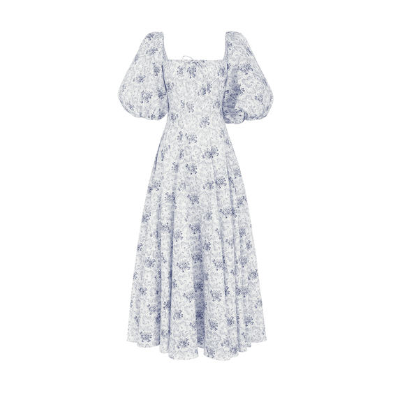 Qiylii Women Boho Dresses Puff Sleeve Vintage Dress Square Neck Floral Split Dress Flattering Maxi Long Dress