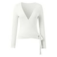 thumbnail image 4 of Women Wrap Top Long Sleeve V Neck Workout Yoga Shirt (White L), 4 of 4