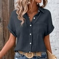 thumbnail image 6 of summer tops for women womens dressy tops Ladies' Fashionable And Casual Solid Color Batsleeved Button Short Sleeved Shirt, 6 of 9