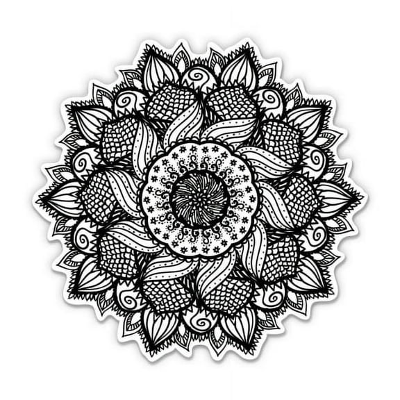 Mandala Pretty Black Sunflower - 3" Vinyl Sticker - For Car Laptop I-Pad Phone Helmet Hard Hat - Waterproof Decal