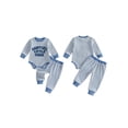 thumbnail image 2 of Loicainy Infant Baby Boy Fall Clothes Set 3 6 12 18 Months Waffle Letter Embroidery Long Sleeve Romper and Pants Outfits, 2 of 9