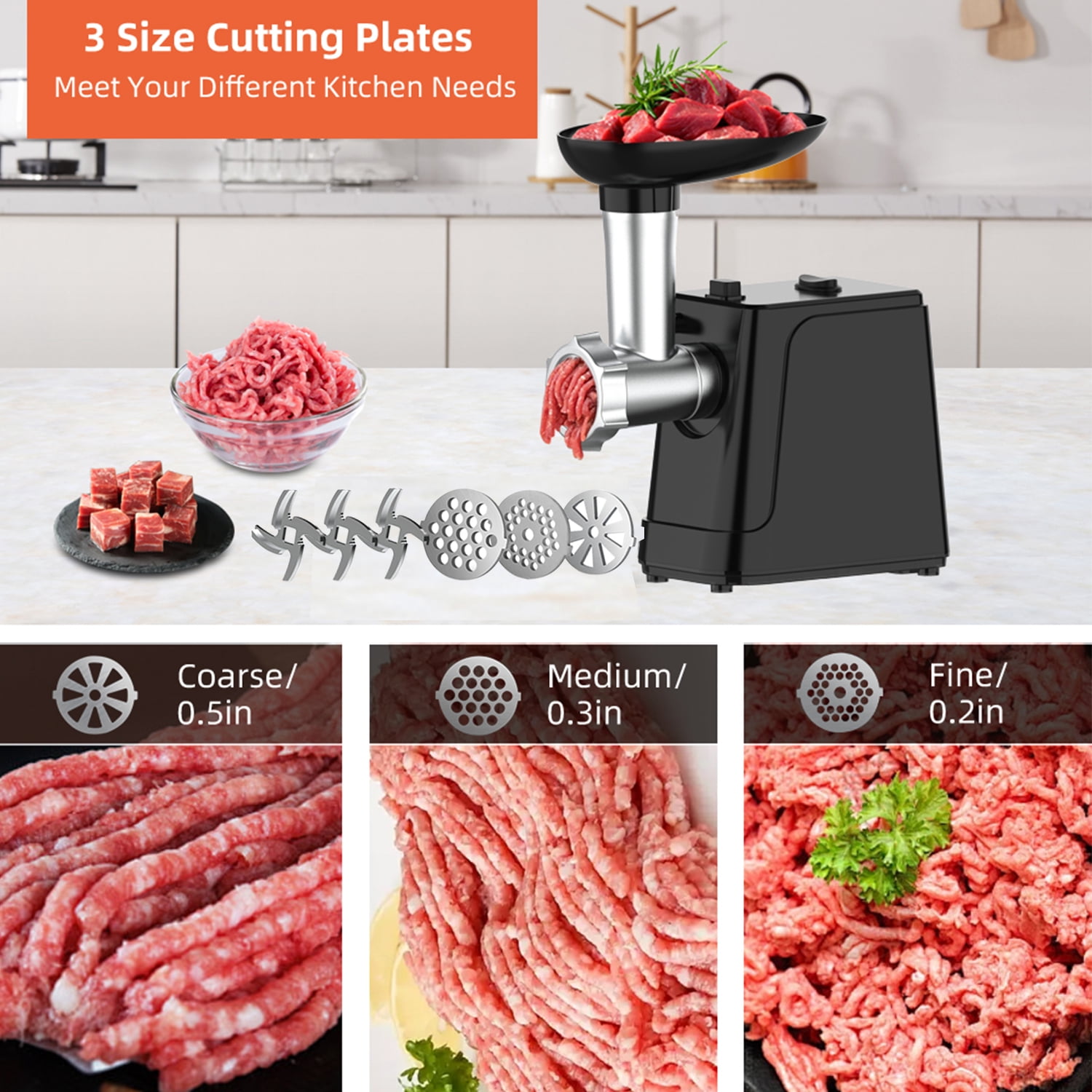 Electric Meat Grinder & Sausage Maker, 3000W Max Heavy Duty Stainless Steel Meat Mincer Machine Food Processor with 3 Blades,3 Plates,1 Meat Claw,Sausage Stuffer Tube & Kubbe Kit for Home Kitchen Use