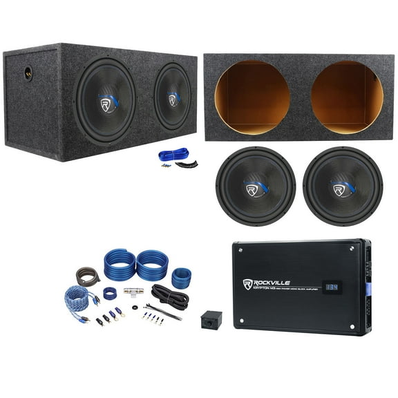 2) Rockville K5 W15K5S2 15" 2000w Subwoofers Sealed Sub Box Mono Amplifier Wires