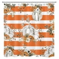thumbnail image 3 of Fall Thanksgiving Shower Curtain, Autumn Gray White Pumpkins Floral on Orange and White Striped Shower Curtain for Bathroom Polyester Fabric Bath Curtain Bathroom Decor with 12 Hooks, 72X72 inches, 3 of 6