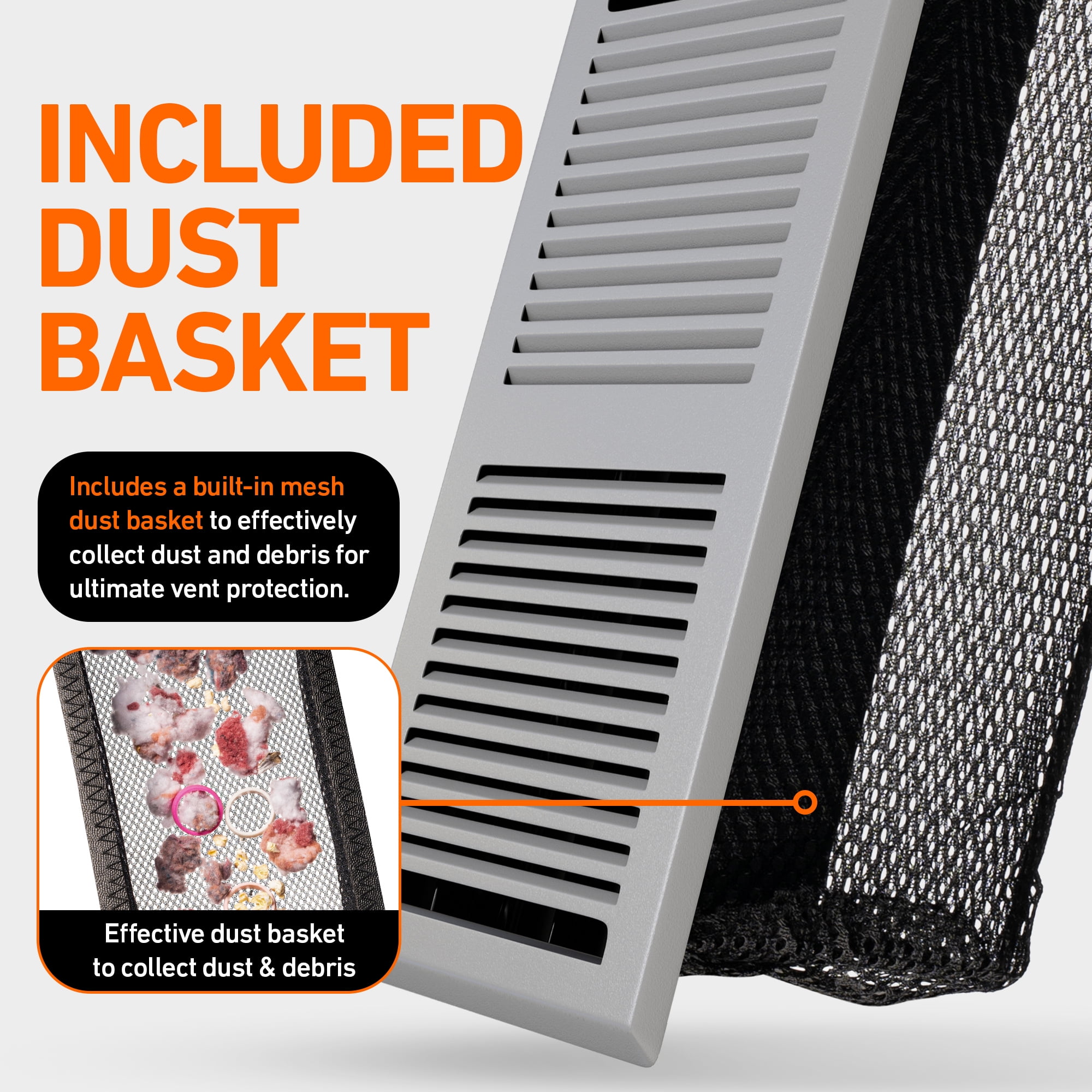 2X10 Floor Vent Covers Floor Register with Mesh Cover Trap, Heat and Air, Walkable Metal Floor Register for HVAC Duct, Contemporary, Light Grey