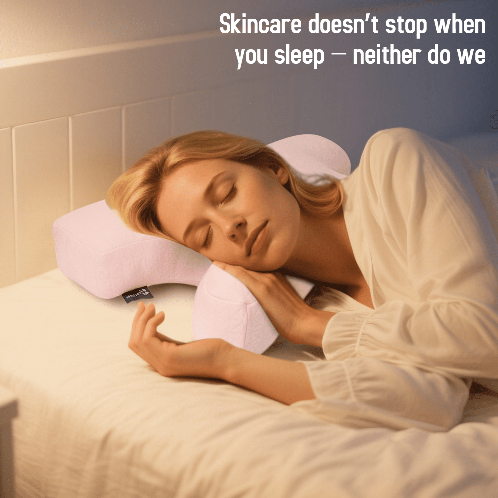 RoamReady Anti Wrinkle Anti-Aging Side Sleeper Pillow, Soft Neck Support Pain Relief Sleep Aid Beauty Pillow, Pink