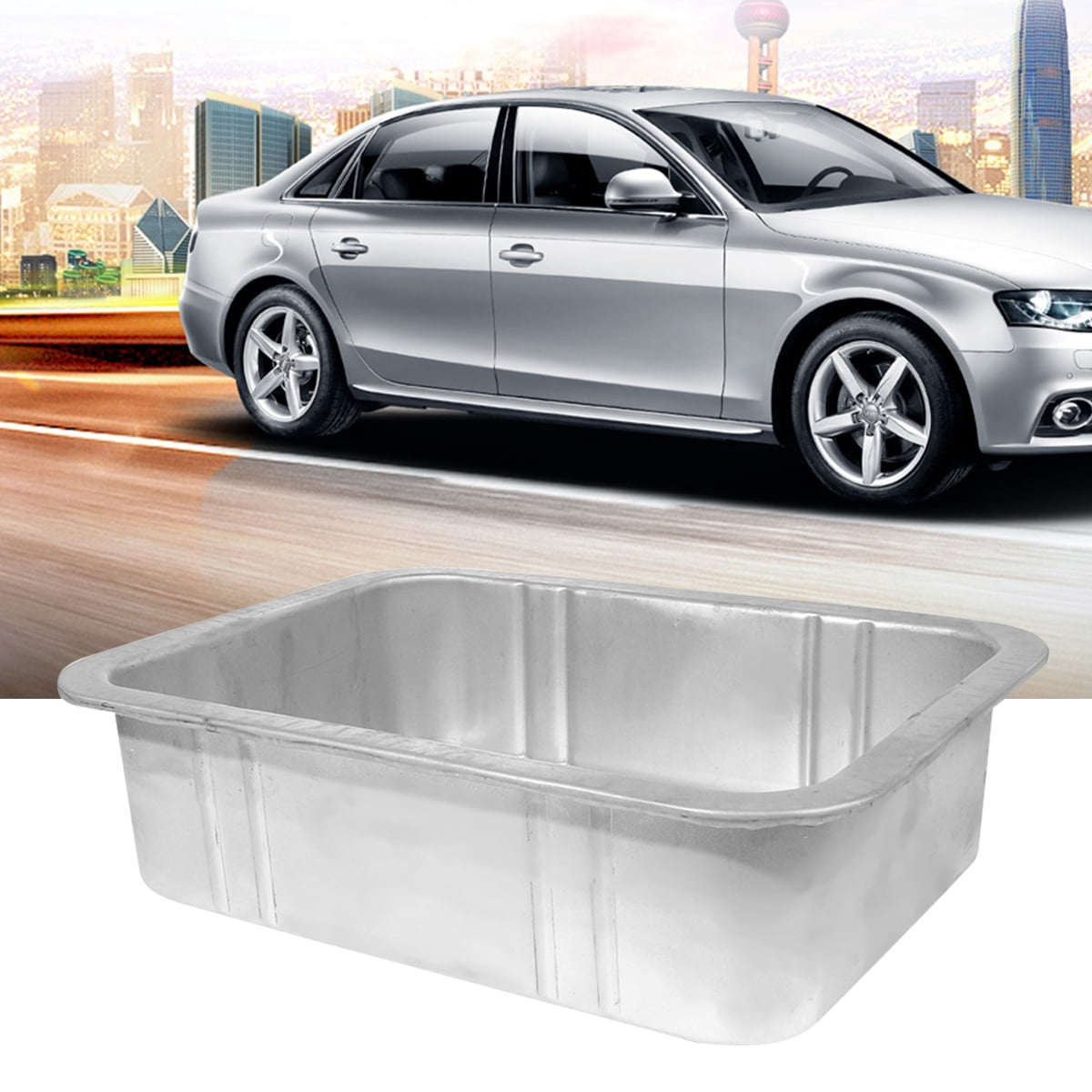 5L Steel Oil Drain Pan Waste Engine Oil Collector Tank Oil Drip Tray Fuel Fluid Tool for Repair Car (Silver)
