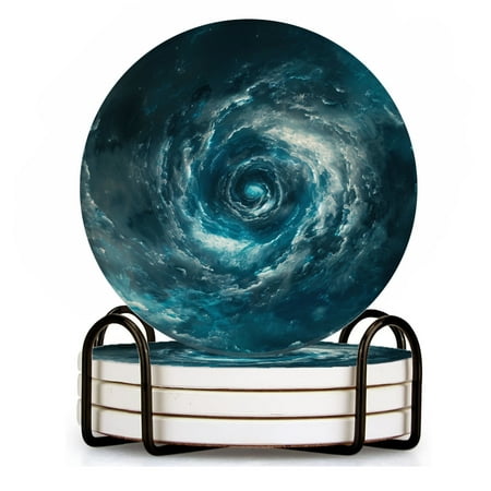 

BaHomeck Drink Coasters Set of 4 with Holder cinematic still of endless and swirling vortex in space Water Absorbent Ceramic Coasters Tabletop Protection Suitable for Various Cup Home Decor