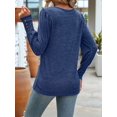 thumbnail image 6 of Women'S Puff Short Long Sleeve Tops Crewneck Loose Casual Blouse Shirts with Button Details Blue M, 6 of 7