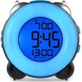 thumbnail image 1 of Reloj despertador digital con sonido (carcasa negra y azul) con dos configuraciones de alarma opcionales, función de repetición, luz de noche y reloj de mesita de noche a batería, 1 of 5