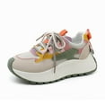 thumbnail image 5 of Women's Platform Slip On Sneakers Color Blocking Wide Toe Box Non Slip Running Shoes Breathable Casual Shoes Green Size 5.5, 5 of 6