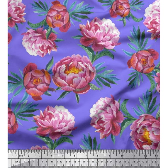 Soimoi Purple Rayon Fabric Leaves & Floral Fabric Prints by Yard 56 Inch Wide